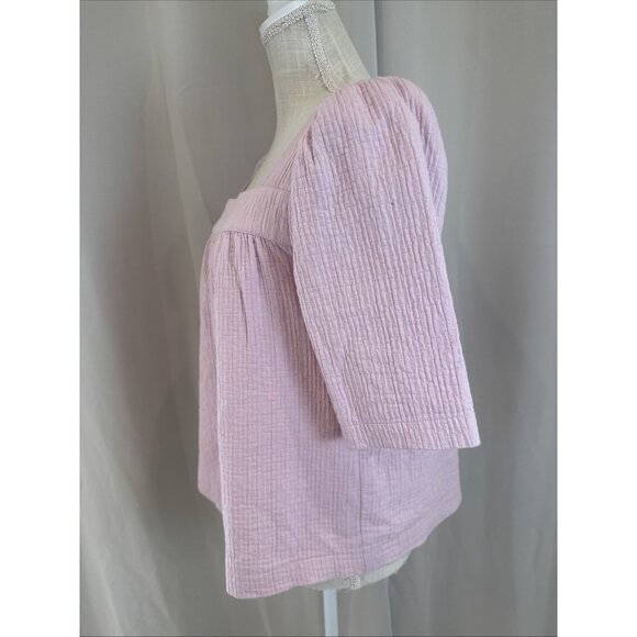 Treasure & Bond Pink Puff Sleeve Cotton-Blend Square Neck Blouse M - Picture 2 of 11